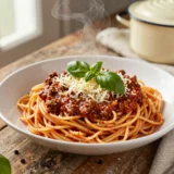 Bolognai spagetti sűrű raguval, ahogy a gyerekek szeretik – tálalva, házias elkészítésben