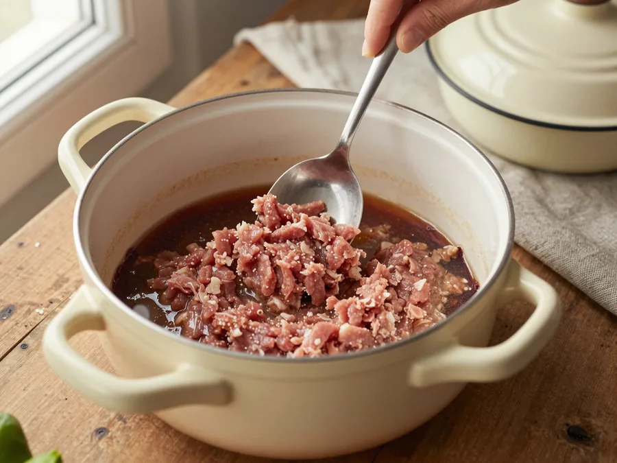 Bolognai spagetti sűrű raguval, ahogy a gyerekek szeretik elkészítése, 4. lépés