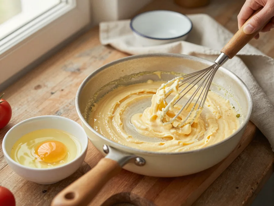 Carbonara eredetiben és tejszínesen, összement szósz nélkül elkészítése, 7. lépés