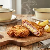 Cordon bleu úgy, hogy a sajt ne folyjon ki sütés közben – tálalva, házias elkészítésben