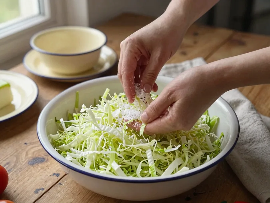 Káposztasaláta coleslaw módra, roppanós marad másnap is elkészítése, 3. lépés
