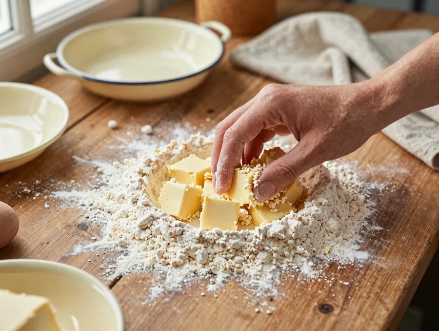 Meggyes pite egyszerűen, ropogós porlós tésztából elkészítése, 1. lépés