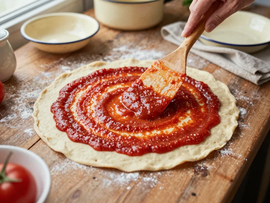 Pizza tekercs leveles tésztából, tízóraira 25 perc alatt elkészítése, 3. lépés