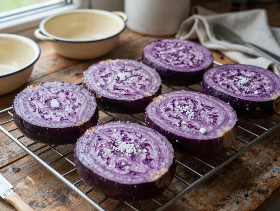 Rakott padlizsán vega módra, paradicsomos-sajtos rétegben elkészítése, 1. lépés