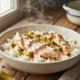 Stroganoff csirkemell savanyú uborkás, tejfölös mártásban – tálalva, házias elkészítésben