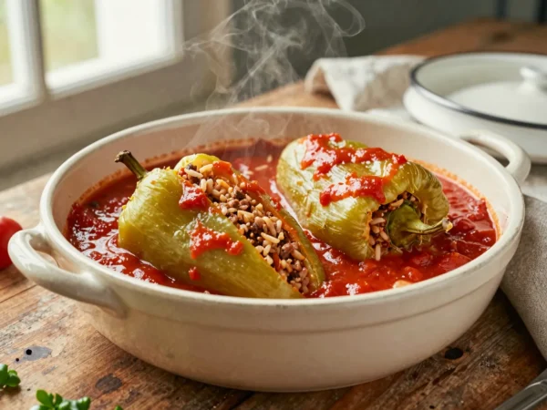 Töltött paprika paradicsomos lében, ahogy régen készült