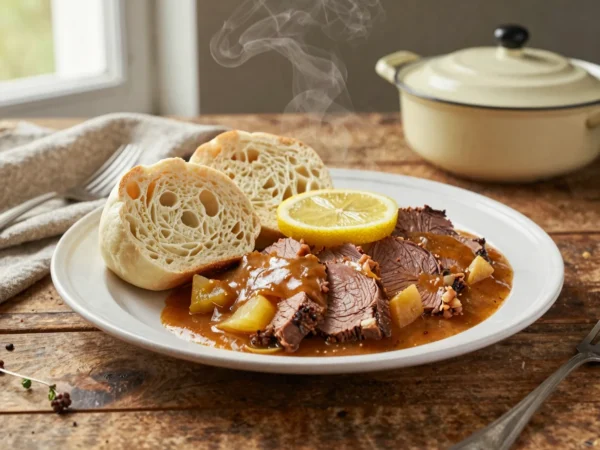 Vadas marha zsemlegombóccal, sűrű zöldséges mártásban